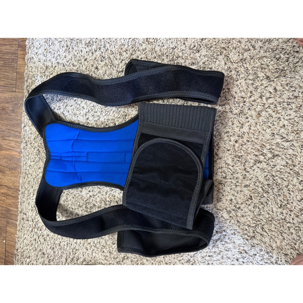 Posture Corrector Back Support Brace Adjustable Lumbar Shoulder Belt Black Blue